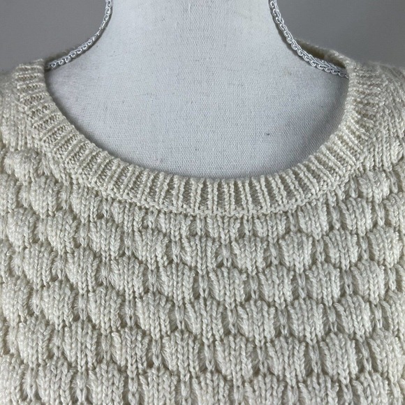 Field Flower Anthropologie Cream Honeycomb Knit Crewneck Sweater S Popcorn - Picture 3 of 12